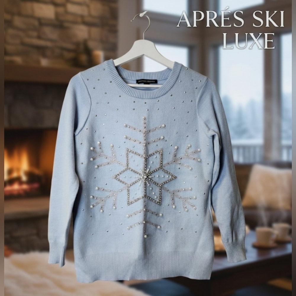 NWOT Boston Proper Snowflake Embellished Shimmer Sweater Blue XS